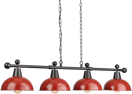FEMILA 48" Billiard Light, Red Pool Table Light for 7ft/8ft Table, 4-Light Kitchen Island Lights with Hammered Metal Shades,Modern Chandelier for Game Room, Dining, Bar, 4FG60-4LP RED
