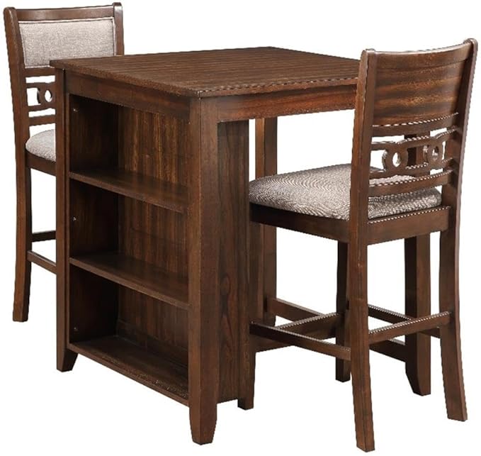 New Classic Furniture Gia Counter Table with Two Dining Chairs and Storage Shelf, 30-Inch, Cherry Brown