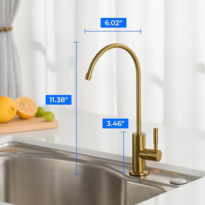 Waterdrop G2FCT-Gold Drinking Water Faucet, Reverse Osmosis Faucet, Water Filter Faucet for Kitchen Bar Sink, Single Handle, Easy to Install, Lead-Free, Stainless Steel, Brushed Gold