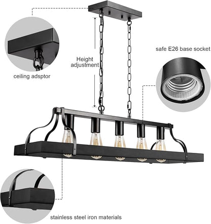 Rustic Farmhouse Chandelier for Dining Room 5-Lights-A Black