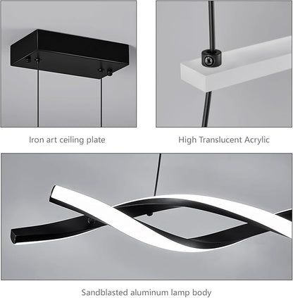 Modern Kitchen Pendant Light Over Island Black LED Pendant Lights 6000K Adjustable Hanging Light Fixture Wave Shape Chandelier for Dining Room Kitchen Island Restaurant Living Room