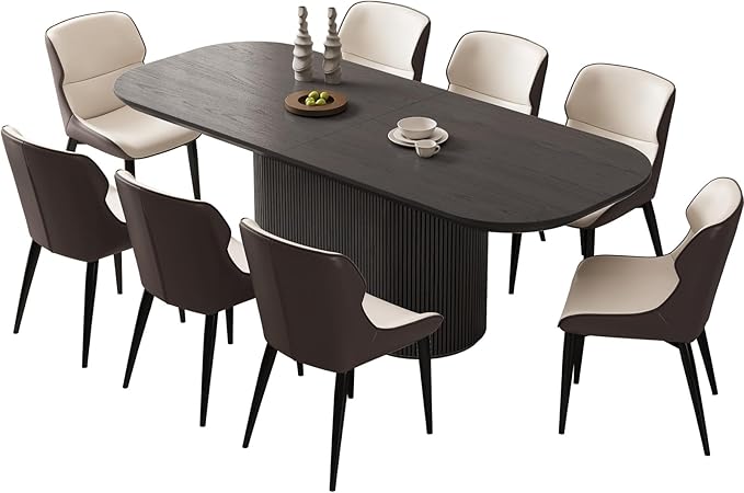 Miuuod 86.61" Dark Grey Dining & Kitchen Table Set,Solid Kitchen Table with 8 Chairs,Large Oval Dinner Table with Stable Leg for Dining Room,Home Office,Living Room Furniture