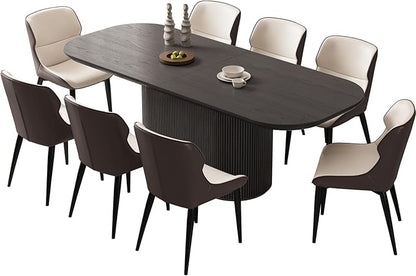 Miuuod 86.61" Dark Grey Dining & Kitchen Table Set,Solid Kitchen Table with 8 Chairs,Large Oval Dinner Table with Stable Leg for Dining Room,Home Office,Living Room Furniture