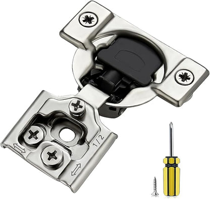 Ravinte 20 Pack 10 Pair 1/2 inch Overlay Soft Close Hidden Door Hinge for Kitchen Cabinet Stainless Steel Adjustable Satin Nickel Hardware