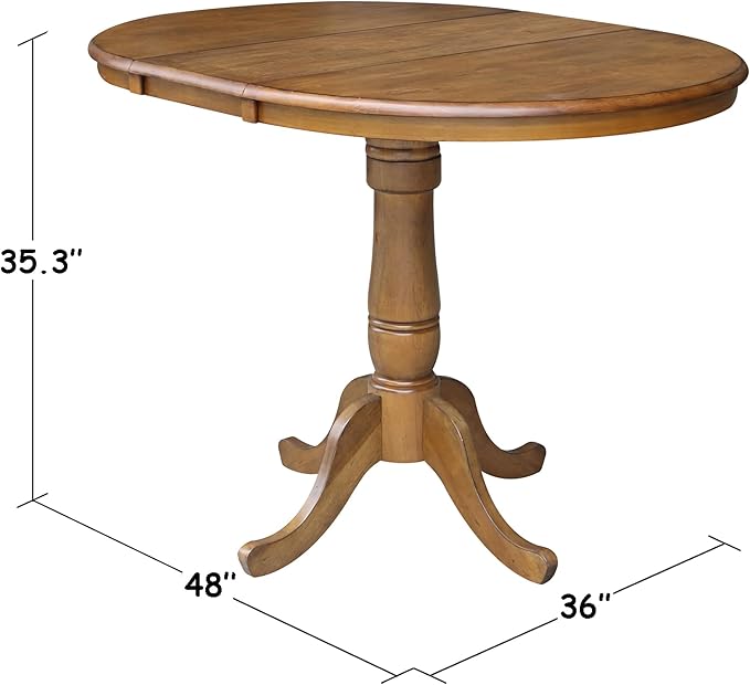 International Concepts 36" Round Top Pedestal Table with 12" Leaf-34.9" H-Dining or Counter Height, Pecan