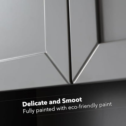 VANIRROR Grey Wall Mounted Bathroom Cabinet 24x30 Inch Wooden Over Toilet Storage Cabinet with 2 Doors, Above Toilet Medicine Cabinets for Bathroom Laundry Room Bedroom Kitchen