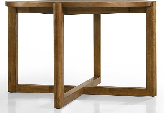 Round Dining Table Mid-Century Modern Wood Table with Cross Sled Base Sturdy Kitchen Dining Table Practical