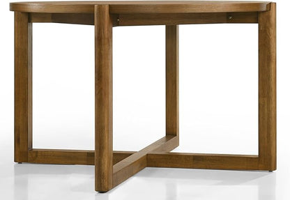 Round Dining Table Mid-Century Modern Wood Table with Cross Sled Base Sturdy Kitchen Dining Table Practical
