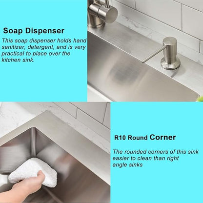 30 Inch Kitchen Sink Drop In,30x18 Drop In Kitchen Sink Top Mount Stainless Steel 18 Gauge Single Bowl Deep Single Bowl Overmount Kitchen Sinks with Soap Dispenser