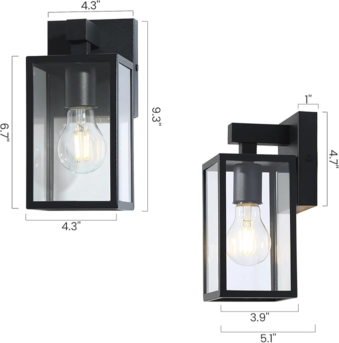 LALUZ Black Outdoor Wall Lights, Modern Farmhouse Rectangle Porch Lights Outdoor Wall with Clear Glass, Waterproof Anti-Rust Exterior Outside Sconce Lighting Light Fixtures for House Patio Garage