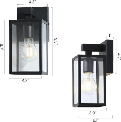 LALUZ Black Outdoor Wall Lights, Modern Farmhouse Rectangle Porch Lights Outdoor Wall with Clear Glass, Waterproof Anti-Rust Exterior Outside Sconce Lighting Light Fixtures for House Patio Garage