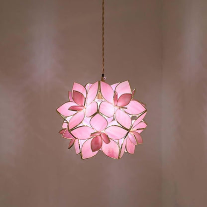 Bieye L10914 Petals Tiffany Style Stained Glass Ceiling Pendant Light for Home Decoration (Pink, 12" Rose Lily)