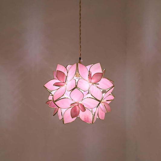 Bieye L10914 Petals Tiffany Style Stained Glass Ceiling Pendant Light for Home Decoration (Pink, 12" Rose Lily)