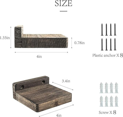 Freezing point Small Floating Shelf for Wall Set of 4 Natural Wood 4Inch Mini Wall Shelves Decor Plant Display Collectibles Mounted Kitchen Bathroom Bedroom Corner Decorative Storage Tiny Stand Brown