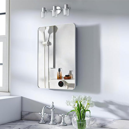 16x24 Inch Medicine Cabinet with Mirror for Bathroom, Silver Aluminum Bathroom Medicine Cabinet, Recessed or Wall Mount Medicine Chest Over Sink, Modern Farmhouse Style, Fully Assembled