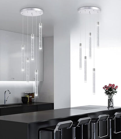 5-Lights Modern Crystal Chandelier for Dining Room LED Pendant Lights Kitchen Island Lighting Dimmable Ceiling Hanging 3000K-6000K