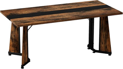 71" Scratch-Resistant Island Table, Rustic Dining Table with Premium MDF, Farmhouse Dining Table for Kitchen & Living Room, Black,Rustic Brown