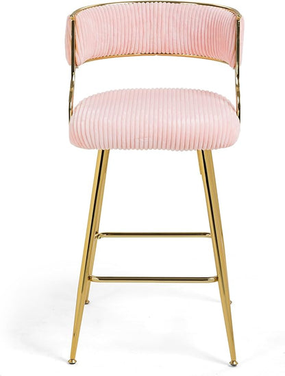 Modern Dining Chairs,Elegant American Design,26-Inch Counter Height Bar Stools Set of 2, Upholstered Kitchen Island with High Back, Swivel Solid Wood Frame and Metal Legs for Room, Home,Pink-Corduroy-
