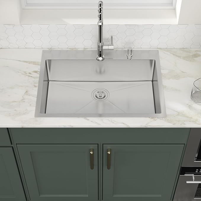 30x22 Drop in Kitchen Sink 30 Inch Stainless Steel Sinks 16 Guage 304 Single Bowl 9'' Deep Sinks with Drain Assembly LMT30229