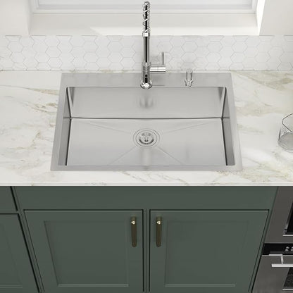 30x22 Drop in Kitchen Sink 30 Inch Stainless Steel Sinks 16 Guage 304 Single Bowl 9'' Deep Sinks with Drain Assembly LMT30229