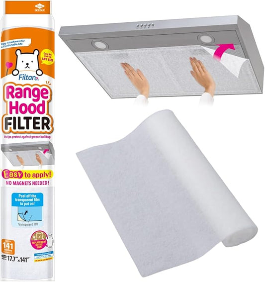 Easy Apply Range Hood Filter - Universal Size (141inches), Peel & Stick, Replaceable, FILTAN, Made in Japan