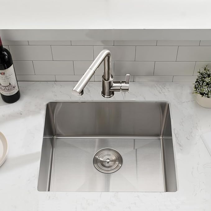 20 Inch Undermount Kitchen Sink with Faucet Combo - SZBAQTM 20"x19"x10" Stainless Steel Undermount Sink Single Bowl 18 Gauge Handmade Design sink with Pull-Out Faucet