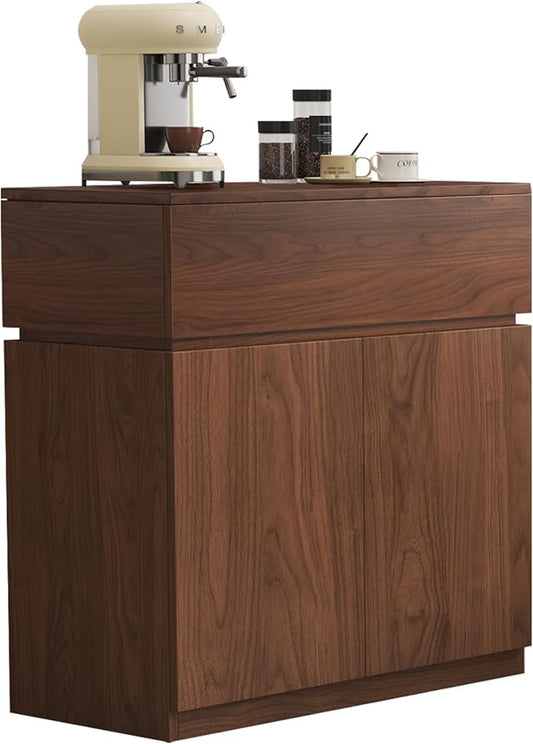 31.5"Buffet Cabinet with Drawers & Door, Modular Stackable Sideboard Coffee Bar Cabinet with Adjustable Shelves, Matte Walnut Storage Accent Credenza for Living Room Dining Room Kitchen Hallway
