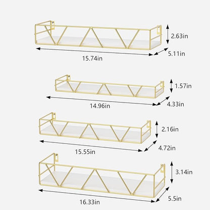 Amaoot Floating Shelves Set of 3, Home Wood Wall Shelf, Farmhouse Shelf for Bedroom, Wall Mounted Floating Shelf for Living Room, Bedroom, Bathroom, Kitchen, Office (Gold-4pcs)