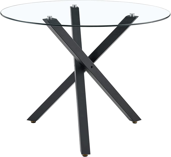 Round Glass Dining Table 39 Inch Modern Round Kitchen Table with Metal Legs Durable Stylish Dinner Table for Dining Room Kitchen