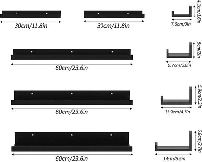 Giftgarden 24 Inch Wall Mounted Floating Shelves Set of 5, Black Wood Wall Shelves for Bathroom, Bedroom, Kitchen, Living Room Storage, Wooden Picture Ledge