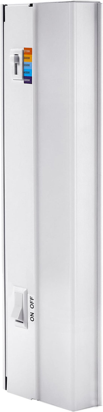Maxxima 12 in. Hardwired LED Under Cabinet Light - 300 Lumens, 5 CCT, Color Temperature Slide Control, 2700K/3000K/3500K/4000K/5000K, Kitchen and Indoor Lighting Fixture, White, On/Off Switch