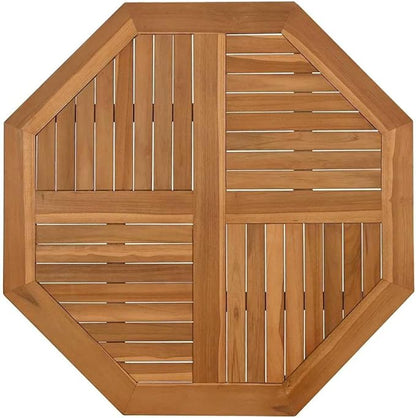 Octagonal Solid Teak Wood Table Top 35.4 in Outdoor Butcher Block Style, Oiled Brown Finish, Parasol Hole Ready for Dining or Standing Desk, Indoors & Patio Use