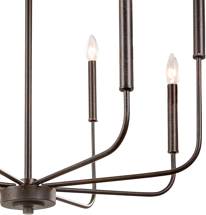 LALUZ Chandelier, Dining Room Lighting Fixtures Hanging, Chandelier Light Fixture with Dark Brown Speckled Finish, 26” Dia, Dimmable