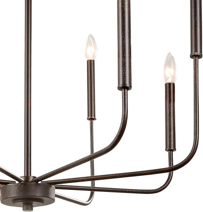 LALUZ Chandelier, Dining Room Lighting Fixtures Hanging, Chandelier Light Fixture with Dark Brown Speckled Finish, 26” Dia, Dimmable