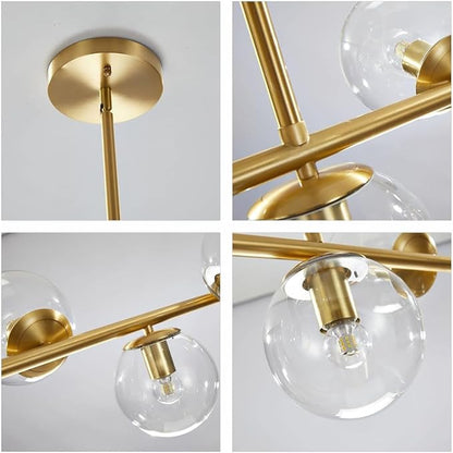 KCO Lighting 7-Light Clear Glass Globe Sputnik Chandelier Mid Century Modern Pendant Hanging Light Gold Brass for Kitchen Island Dining Living Room