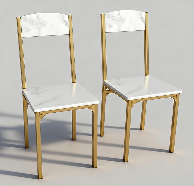 AT-VALY Dining Chairs Set of 2, 18 inch Seat Height Armless Kitchen Chairs with Heavy-Duty Metal Frame for Dining Room (Gold)