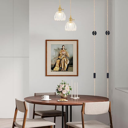 2 Pack Plug in Pendant Light Fixtures, Hanging Light Fixture Vintage Glass Pendant Light, Mini Transparent Tulip Hanging Lamp, Pendant Lighting for Kitchen Island, Bedroom, Dining Room, Living Room