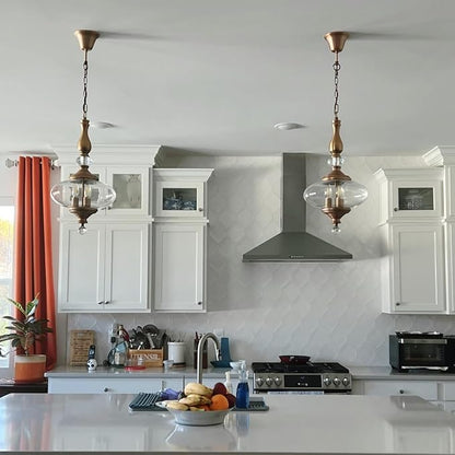 Vintage Kitchen Island Pendant Light Antique Brushed Brass Glass Chandelier for Living Room Dining Room Bedroom, W 11.8 in. H 23.6 in.