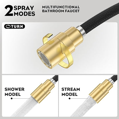 Phiestina Brushed Gold Tall Bathroom Sink Faucet with Pull Down Sprayer, High Arc Single Handle Pull Out Faucet with Pop-Up Drain, 1 or 3 Hole Laundry Bar Basin Faucet with Deck Plate,WE10CL-ZY-BG