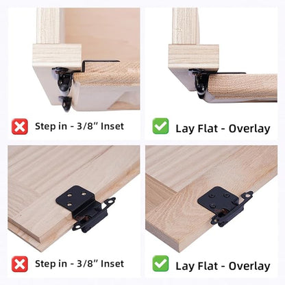 Decobasics 1/2" Overlay Matte Black Cabinet Hinges (10 Pair -20 Pcs) Self Closing Bath & Kitchen Cabinet Hinges Black Flush Mount w/Door Bumpers & Upgraded Screws