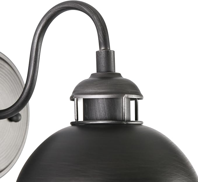 Sconces Wall Lighting, 6.6'' Farmhouse Dome Wall Sconces Indoor, 1-Light Industrial Wall Sconce Light for Bathroom, Kitchen, Bedroom, Living Room, Brushed Aged Silver on Black
