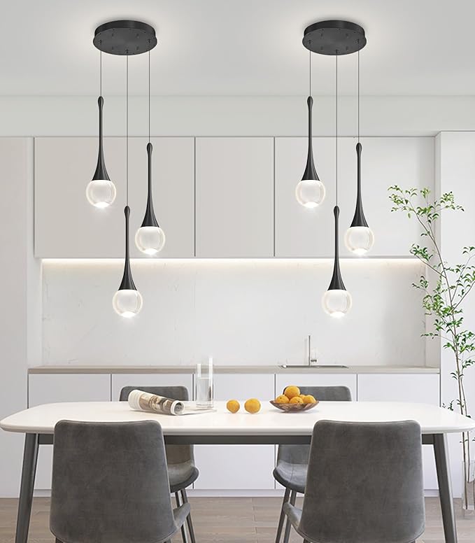 Crystal Chandelier for Dining Room Glam 3 Light Cluster Crystal Pendant Light Dimmable LED Chandeliers for Kitchen Island Living Room Black