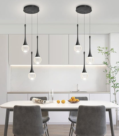 Crystal Chandelier for Dining Room Glam 3 Light Cluster Crystal Pendant Light Dimmable LED Chandeliers for Kitchen Island Living Room Black