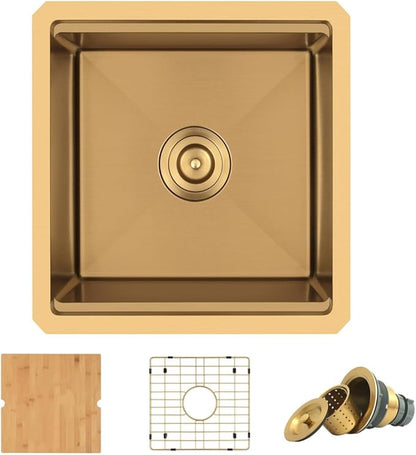 Gold Bar Sink Undermount,Small Bar & Prep Sinks,16 gauge Stainless Steel Bar Sink with Workstation for Wet Bar Area (17" X 19")