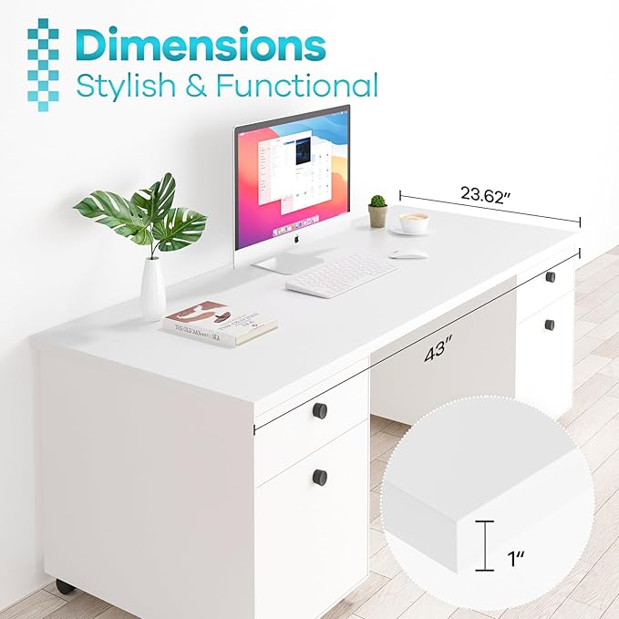 Kaboon 43x24 inches Tabletop, Solid One-Piece Desktop for Sit Stand Desk, Double Desks, L Desk DIY,Wood Countertop Home or Commercial Use,1 inch Thick, White, 23.62" D x 43" W