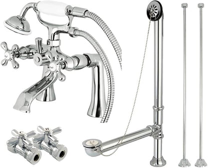 Kingston Brass CCK268C Vintage Deck Mount Clawfoot Tub Faucet Package with Supply Line, Hand Shower and Tub Drain, Polished Chrome