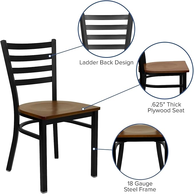 Flash Furniture HERCULES Series Black Ladder Back Metal Restaurant Chair - Cherry Wood Seat