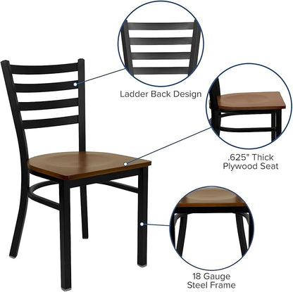 Flash Furniture HERCULES Series Black Ladder Back Metal Restaurant Chair - Cherry Wood Seat