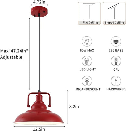 Farmhouse Pendant Light, 2 Packs 12.5inches Red Kitchen Pendant Lights, Island Pendant Lights, Modern Pendant Lights, Pendant Light for Kitchen, Living Room, Bedroom, Hallway