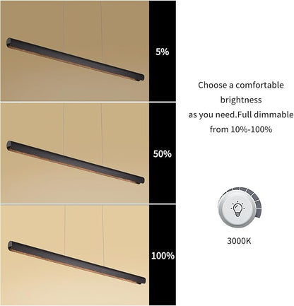 YISDESIGN Modern Linear LED Chandelier, 31" Wall-Dimmable Pendant Light Kitchen Island Light with Wood & Aluminum, 19W LED Pendant Light for Dining Room, Office, 100-240V, CRI>90 Black